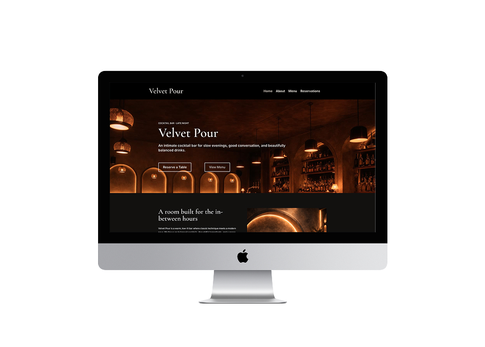 Velvet Pour homepage mockup
