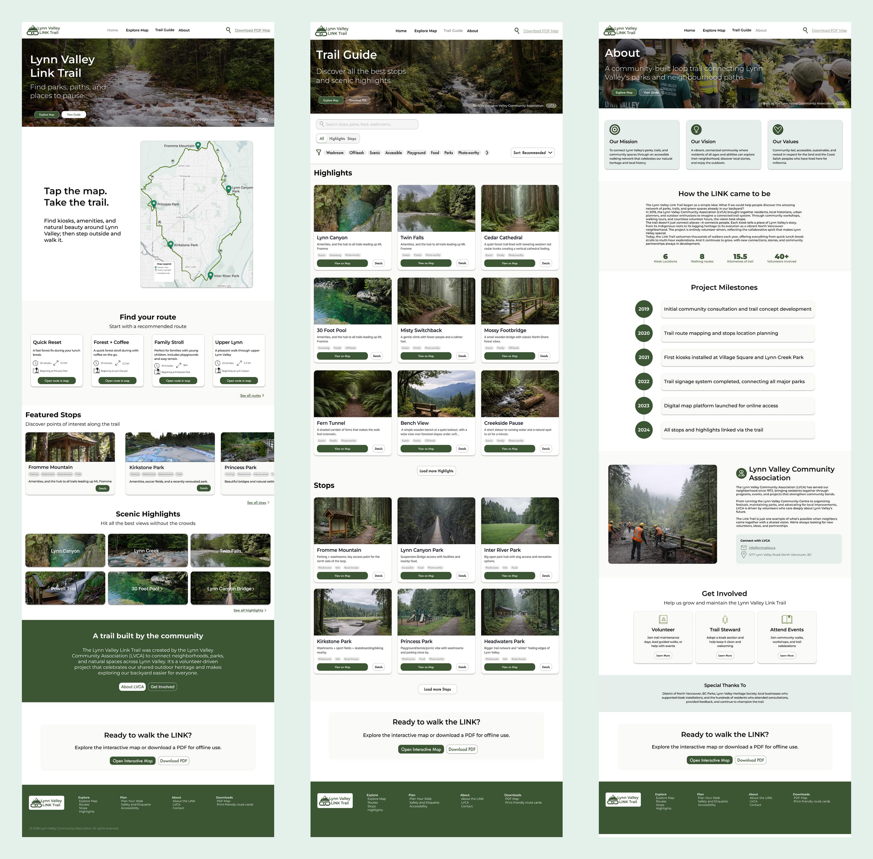 Desktop mockup of Lynn Valley Link homepage