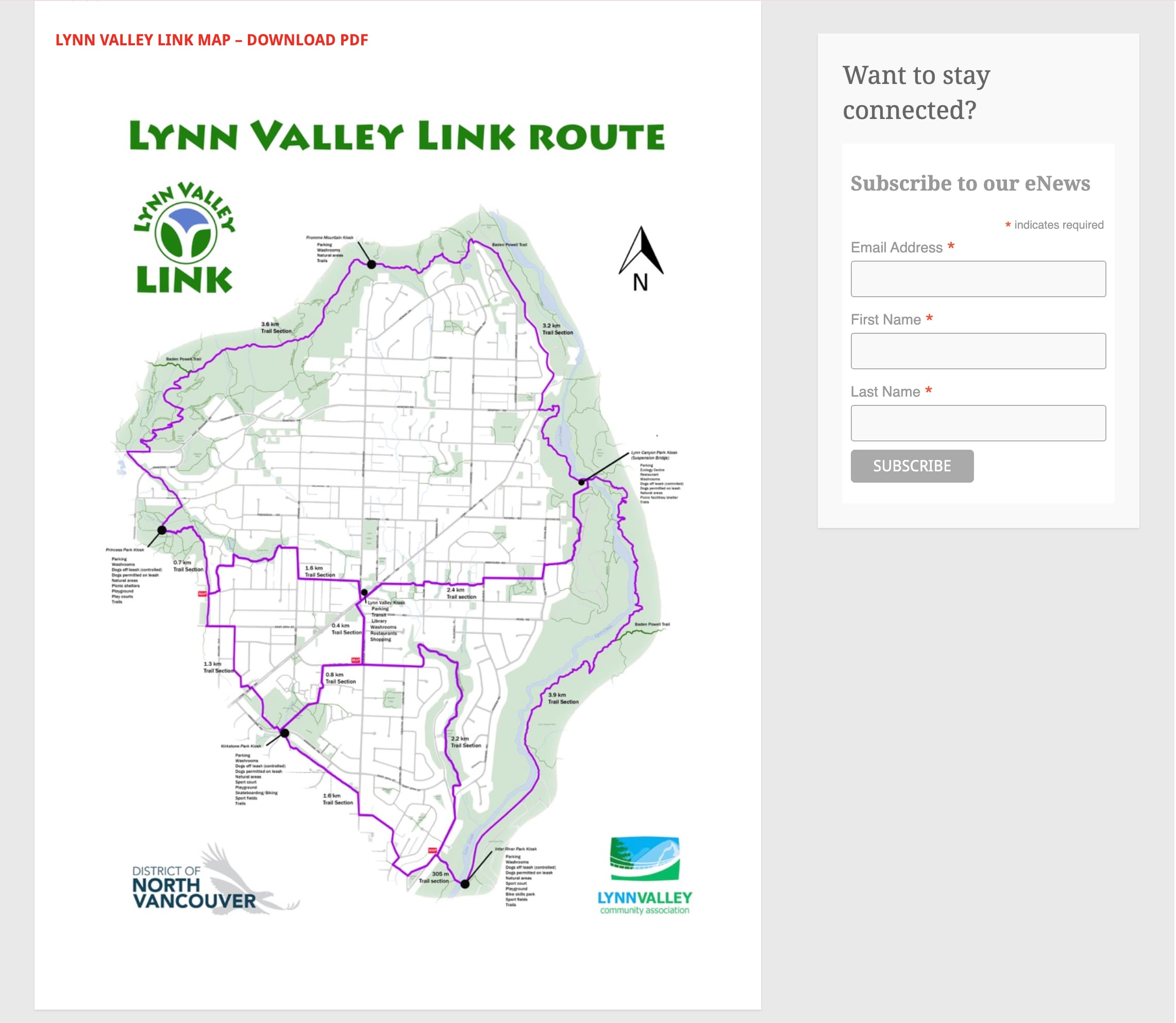 Original Lynn Valley Link website before redesign